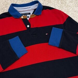 Vintage Tommy Hilfiger Long Sleeve Rugby Polo | Red/Navy Stripe | M